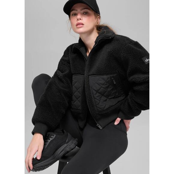 ALO Yoga Sherpa Edge Bomber Jacket Black Size S NWT - Picture 1 of 8